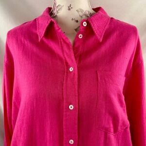 GAP Hot Pink Linen Blend Button Up Shirt Women's XXL Bright Lightweight Spring